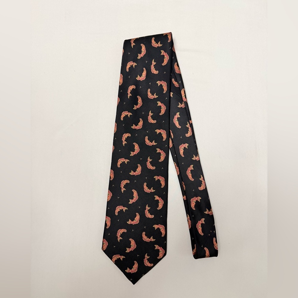 Vintage Magenta 100% silk men’s black koi fish neck tie